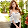 dabuwawa 2016 summer pullover shirts short sleeved slim fashion casual sexy v collar blouse women white