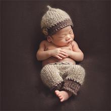 2016 Hot Sale Newborn Baby Photography Props Soft Handmade Brown Knit Cute Baby Cap And Pants Set For Bebek Clothes 0-6 Months