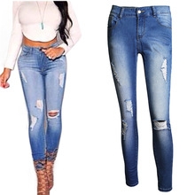2016 high waist skinny tight long jeans pencil Stretch ripped Denim pants plus size for womans woman female trousers hot sell