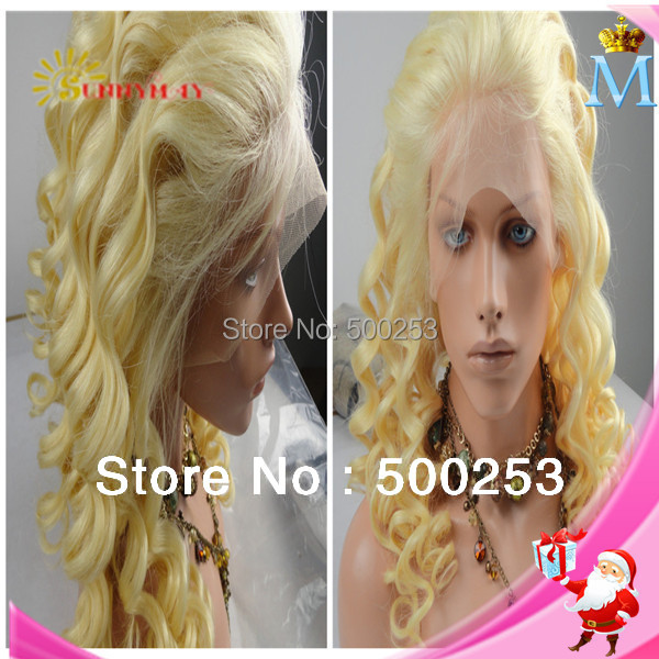 Sunnymay factory wholesale cheap remy 100% Indian human hair #613 blonde frizzy human hair wig loose curls lace front wig