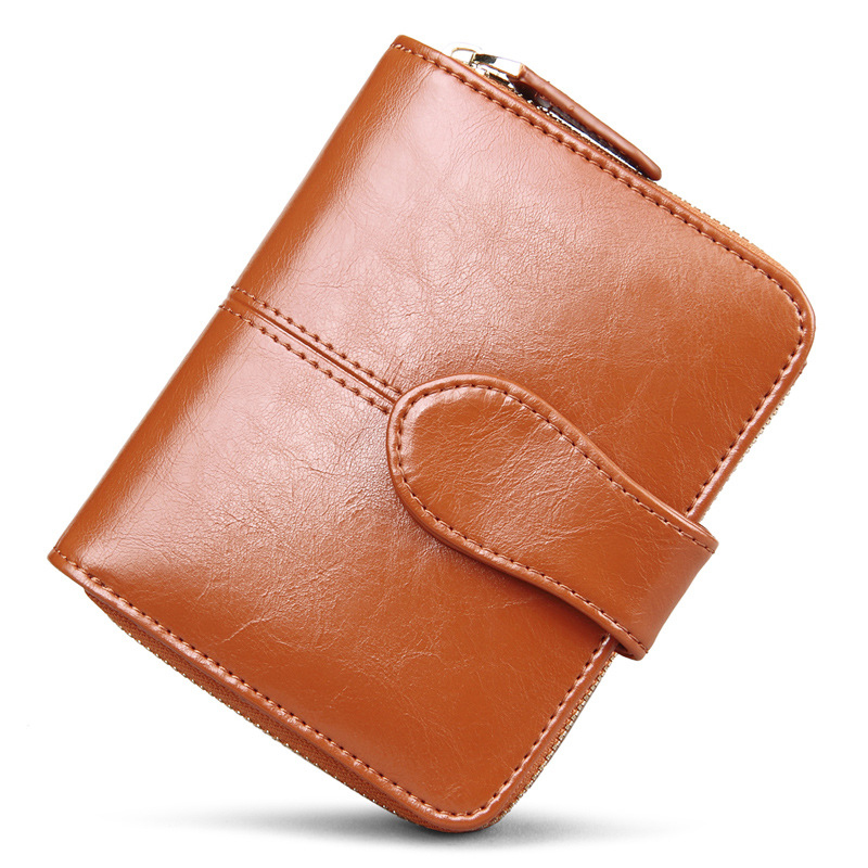 Genuine Real Leather Women Short Wallets Small Wallet Zipper Coin Pocket Credit Card Wallet ...