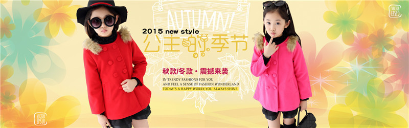 New fashion red & pink girls wool coats double-breasted fastenings girls winter coats thicken 2015 kids winter coat girls for sale