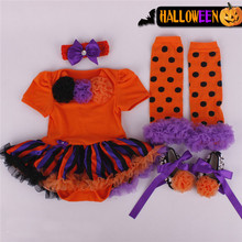 Retail 2015 halloween costume baby girl dress 4pcs/set newborns kids clothes sets rompers dress +band+shoes+socks free shipping