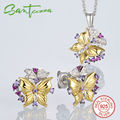 Jewelry Sets Butterfly Amethyst Created Ruby CZ Diamond Jewelry Set Earrings Pendant Necklace 925 Sterling Silver
