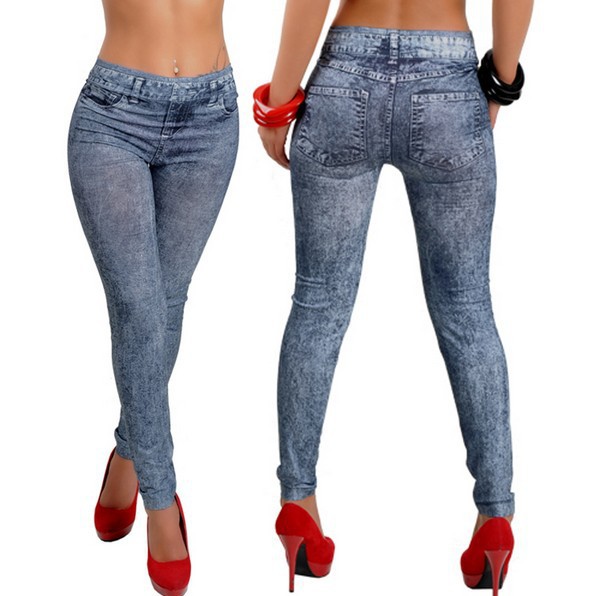 New Stylish Lady s blue Denim Like Faux Jean Pants Leggings Drop Shipping