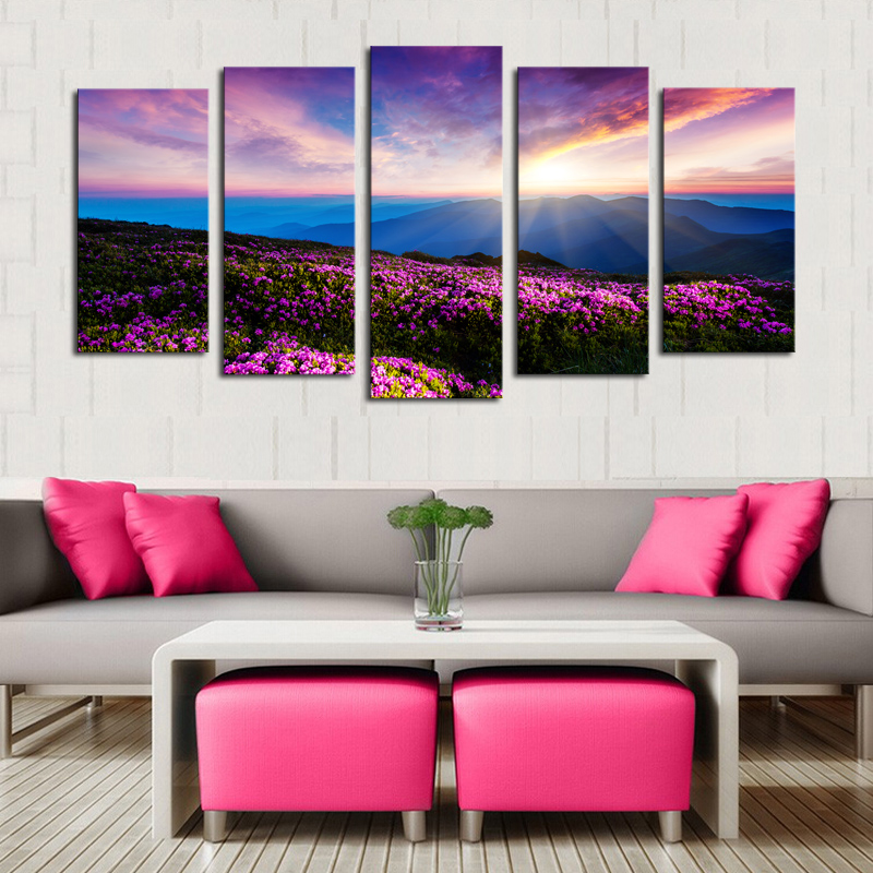 Unframed 5 Pcs Colorful Flowers Scenery Picture Printed Painting Modern Canvas Wall Art for Wall Decor Home Decoration Artworks