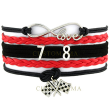 Customama Infinity Love I love Nascar Car Auto Racing Sport Statement Bracelet Finish Line Racing Chequered Flag -Custom # Color