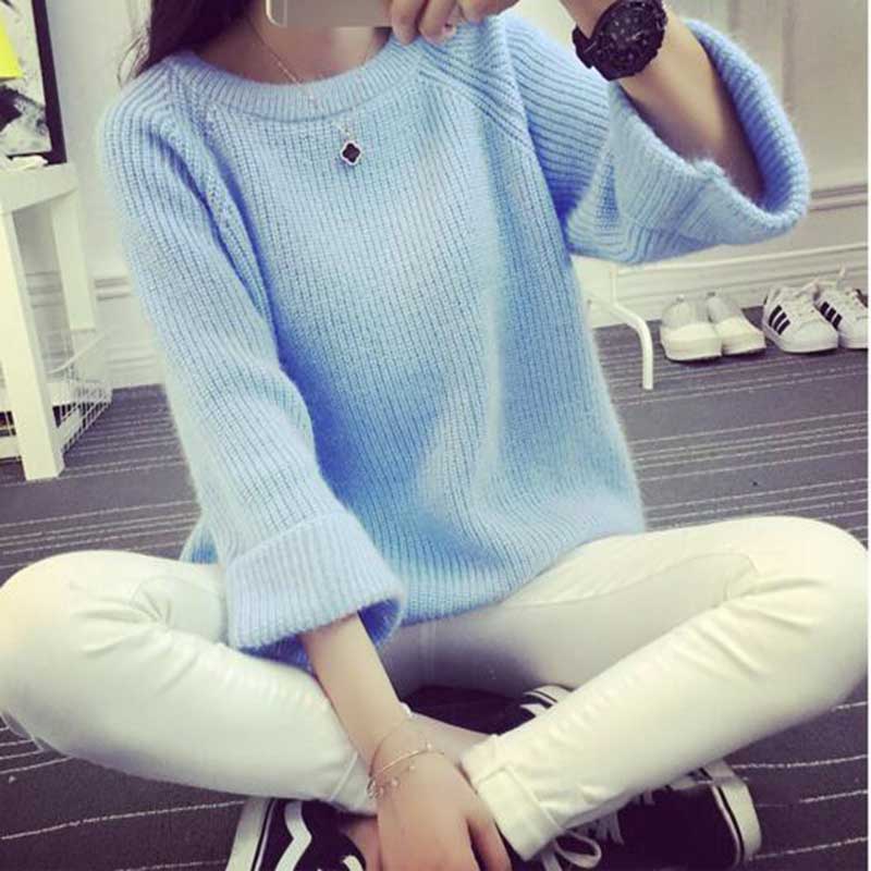 2015 women's loose pullover sweater thicker section fashion casual long-sleeved round neck knit sweater Christmas
