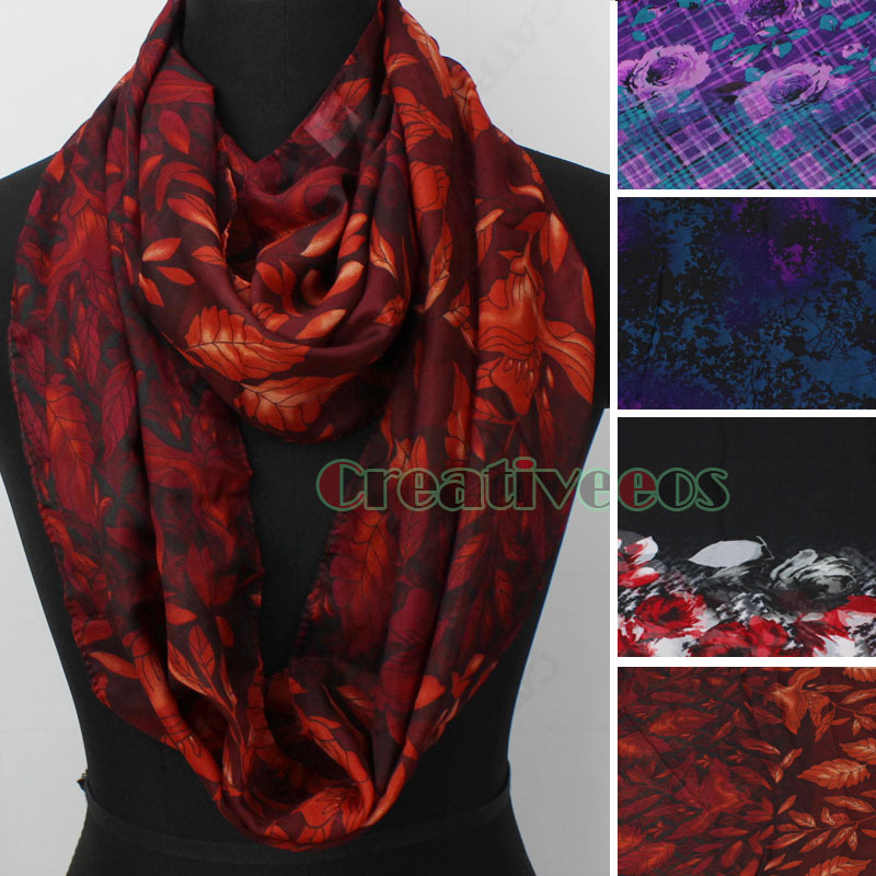 Stylish Women Girl s Soft Plaids Tree Graffiti Flower Leaves Print Infinity 2 Loop Cowl Eternity