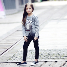 Kids Girls Fleece Lined Zip Sweatshirt Cartoon Cute Owl Casual Cotton Girls Winter Clothes 1239