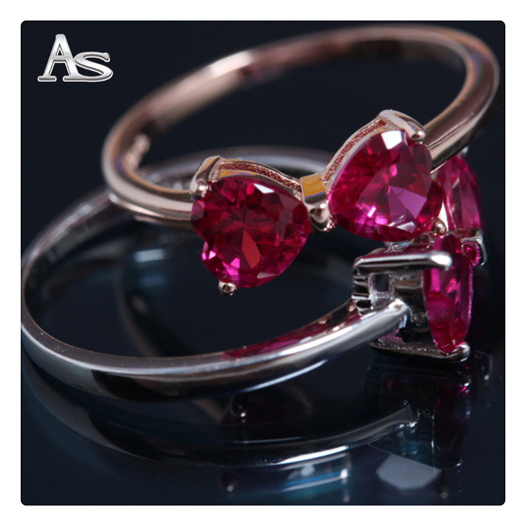 Love Engraved Lovely Bow Design Ruby Rings For Girls Rose Gold Plated Good Quality Genuine 925