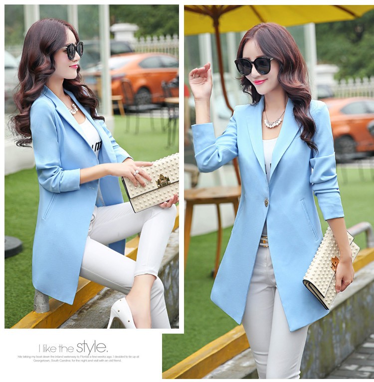 Business Casual Bright Color Blazer Women Long Jackets Ladies Silm Blazers Long Sleeve Orange Blue Pink Black Jacket Female ccccc