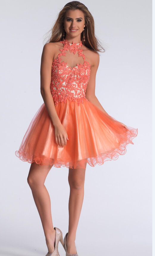 vestidos color coral cortos 2016