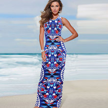 2016 Women Dress Fashion O-Neck Blue Slim Summer Dress Casual Sleeveless Plus Size Robe Longue Femme Boho Dress Women S20895
