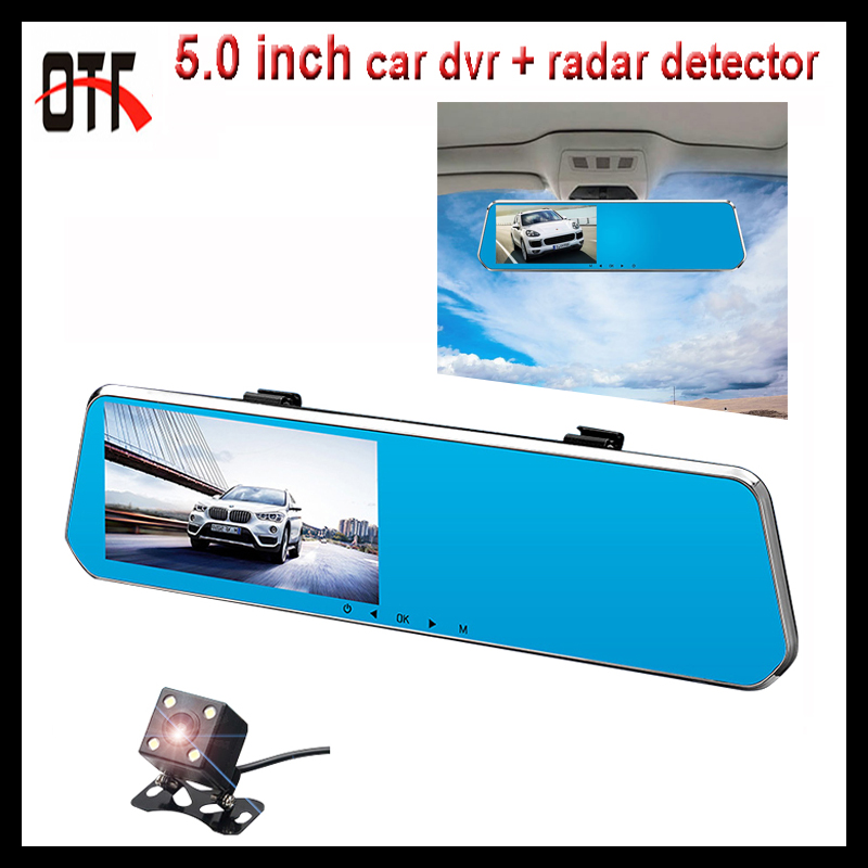 UTC 5.0 inch rear view mirror radar detector dual camera front 1080P+rear 720P Parking monitoring 170 degree car camera