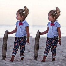 Baby Toddler Girls Tops T-shirt Blouse+ Floral Pants Suit Outfits Set 2-8Y 2pcs 2016 New