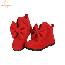 2015 New Spring Kids Boots for Girls 2 Colors Children Flat Solid Bow Boots Fashion Trench Kids Brief Shoes 4-15 Years, HJ038