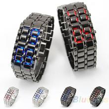 2013 New Fashion Men Women Lava Iron Samurai Metal LED Faceless Bracelet Watch Wristwatch 0E93