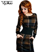 Fashion Preppy Style Tartan Plaid Scoop Neck Tunic Dress Autumn Fall Outfit Outwear Checked Vintage Long Sleeves Midi Dresses