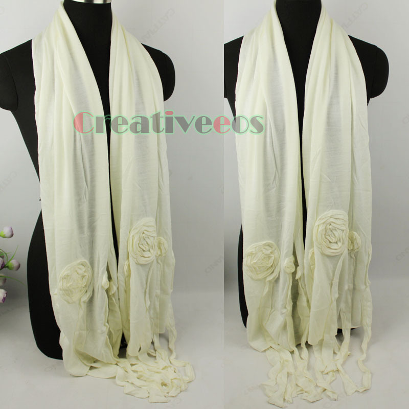 New Elegant Stylish 3D Flower Long Tassel Soild color Warm Long Scarf Shawl Wrap