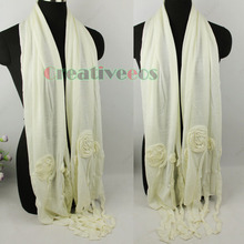 New Elegant Stylish 3D Flower Long Tassel Soild color Warm Long Scarf Shawl Wrap