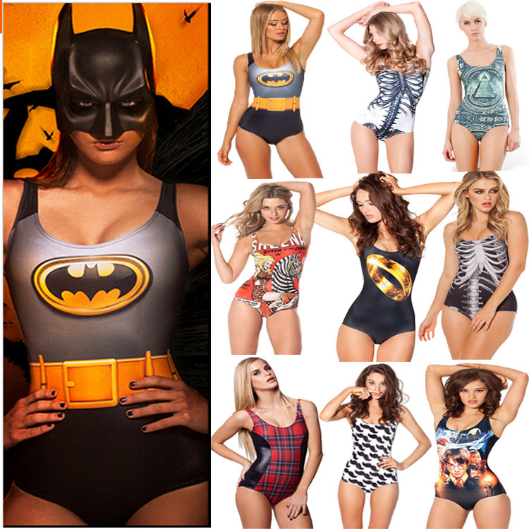New 2014 Black Milk Brand Sexy One Piece Swimsuit Batman Swimsuit Cape Women Swimwear Print Bathing