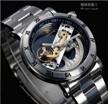 2014 New Design Watches steel Brand Ik Colouring Hollow Automatic Mechanical Watch Men Skeleton Swimming Watches 50M Waterproof