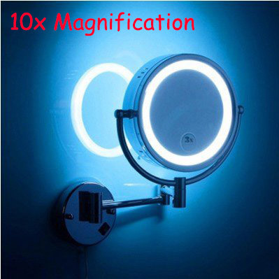 led bathroom beauty mirror double faced retractable makeup mirror folding LED brass cosmetic mirror wall mounted  mirror with