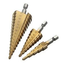 3Pcs Metric Spiral Flute Step HSS Steel 4241 Cone Titanium Coated Drill Bits Tool Set Hole Cutter 4-12/ 20/ 32mm
