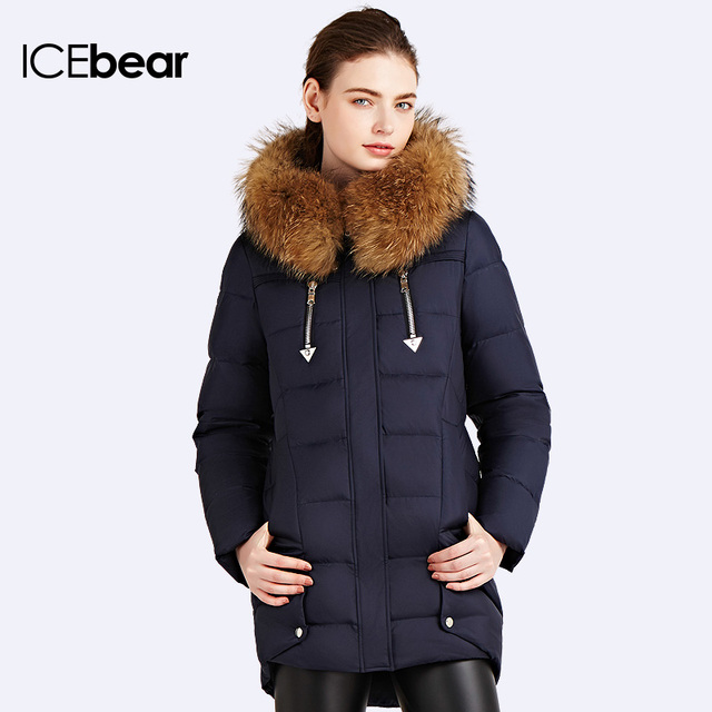 ICEbear 2016 Качественное пальто Меховым Воротником Шикарный стилный дизайн куртки Верхняя одежда для женщин Меховой воротник из енота съемный Пуховик женский16G6106