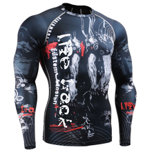 Men MMA GYM Compression Shirts Rashguard Fitness Long Sleeves 3D Prints Base Layer Skin Tight Weight Running Training T Shirts
