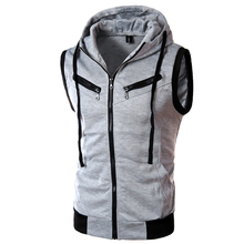 2016 New Fashion Caual Men Vest coats Hooded More Zipper College Style Knitted Silm Waistcoat Fit Cotton Vest homme LA014