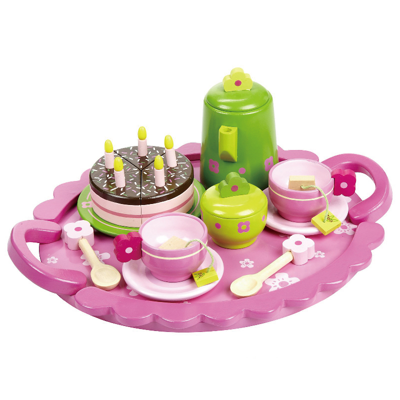 Baby Pretend Play mother garden Black Tea Set  Wooden Toys Kitchen Food Cake Set Kids Educational Birthday Gift wholesale