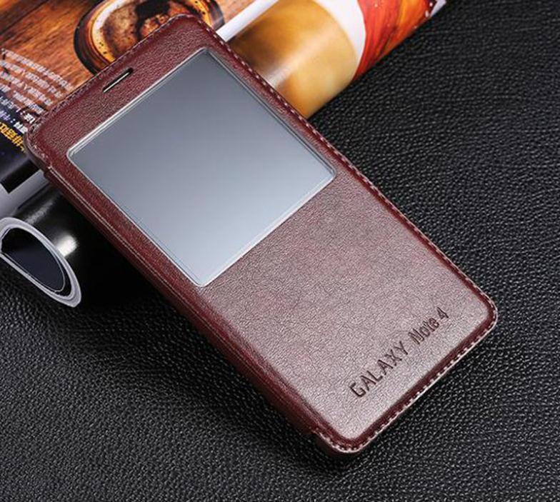New View Window Luxury Brand Leather Case Smart Cover for Samsung Galaxy Note 4 Flip Cover