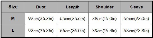 SH-CW-049 Size chart