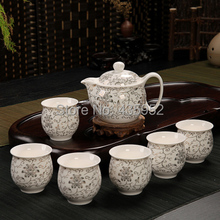 Kung Fu Tea Yixing purple sand tea set Ceramic set group Double layer heat insulation tray