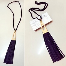 2015 new trendy long design black tassel necklaces pendants for women fashion jewelry female gift