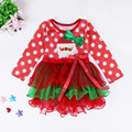 2016 Spring and Autumn Girl Children Fashion Long Sleeve Santa Claus Pattern Lace Layered Tutu Dress