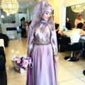 Oumeiya OWD808 A line Chiffon Beaded Lace Appliqued Long Sleeve Hijab Muslim Colorful Wedding Dress Made