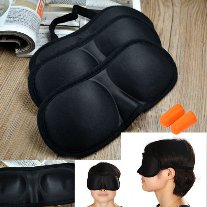 Eye Mask Black Sleeping Eyeshade Eyepatch Blindfold with Earplugs Shade Travel Sleep Aid Cover Light Guide