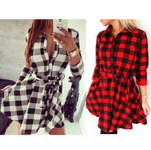 Women Long Sleeve Shift Dress Kilt Tartan Check Plaid Tunic Dresses 2016 Spring Autumn Frock Sexy Long Blusas Shirt Top