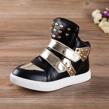 2016 New spring children shoes Metal rivets boys and girls high-top shoes fashion casual shoes mixed colors