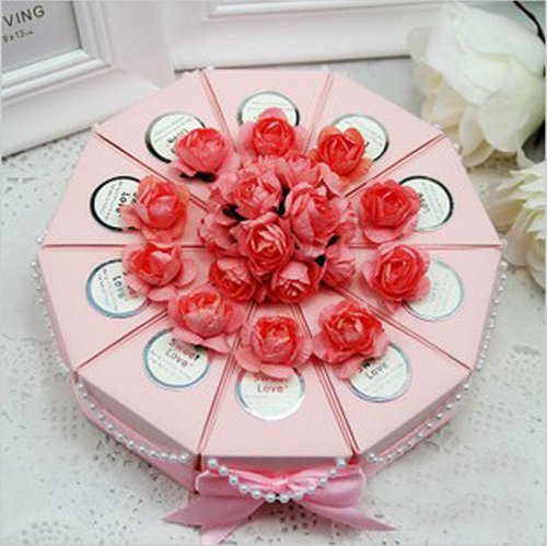 Shipping Wedding Favors Sweet Pink Rose Cake Candy Box Gift Unique ...