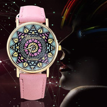 2016 Fashion Clock Geneva Dress Watch Women Sunflower Style Leather Strap Relogio Feminino Fantastic Gift Reloj Graffiti Watch