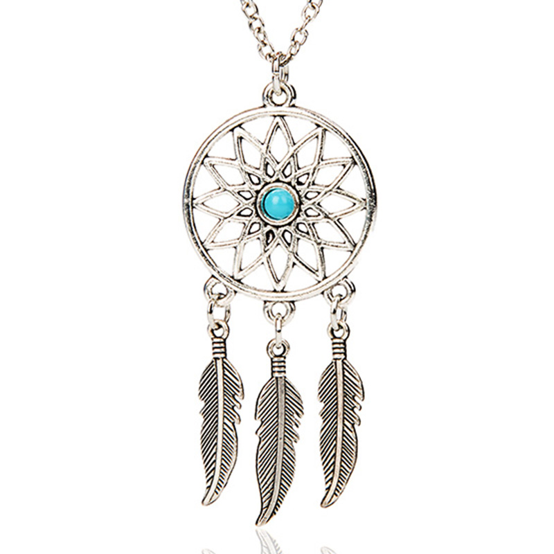 New-gioielli-Dreamcatcher-necklace-silver-chain-colgante-collier-sautoir-long-necklaces-pendants-choker-necklace-collares-2015