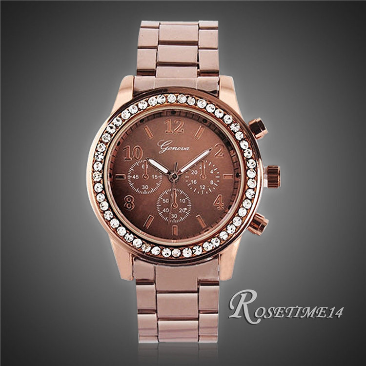 2015 Fashion Watch Geneva Quartz Watches Women Analog Wristwatches Crystal Female Clock Women Steel Watch Relogio
