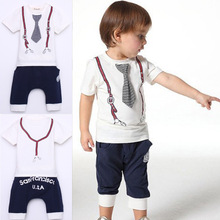 New Kids Baby Boy Cotton Tie Belt Print Top T Shirt Short Pants Tops 1 5Y