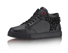 2015 new men s genuine leather casual shoes woven black with rivets outdoor famous brand royaums