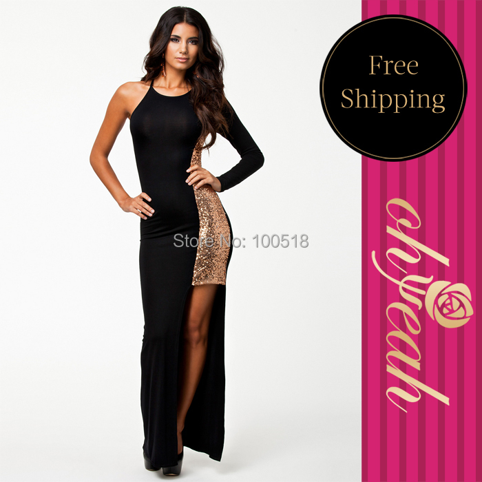 R70099 Drop shipping ohyeah brand 2015 women fashion dress O-neck floor length one sleeve maxi long dress  women elegant dresses