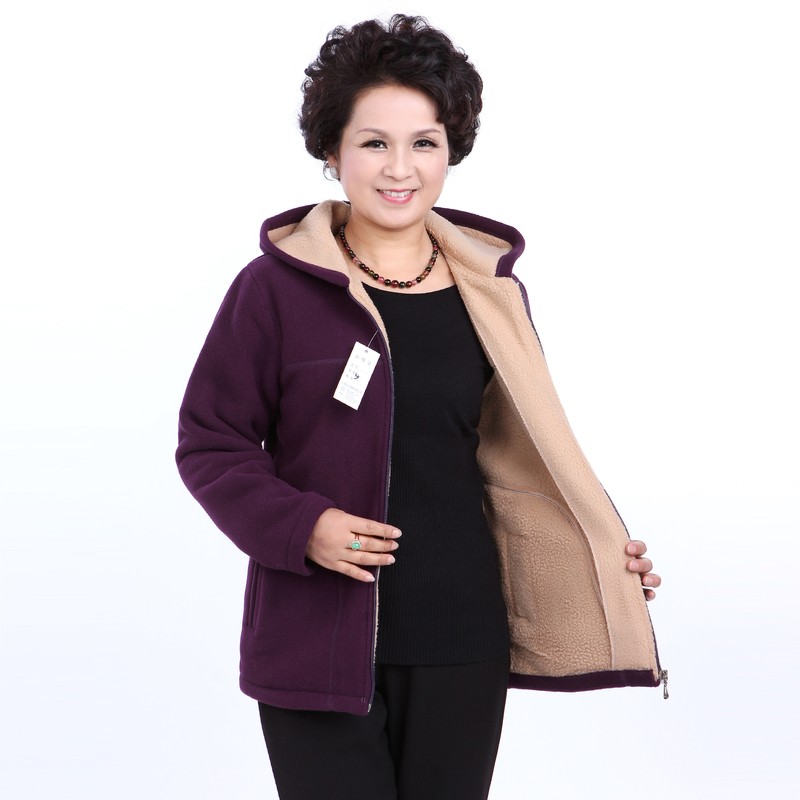 Winter Middle Aged Womens Hooded Imitation Lambs Fleece Jackets Ladies Warm Soft Velevt Coats Mother Overcoats Plus Size (25)
